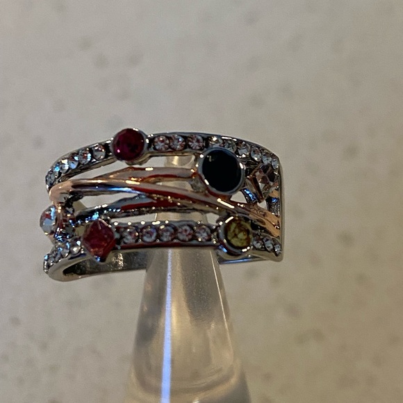Sterling silver over cooper multi color ring. 4 different color simulated stones - Picture 5 of 13